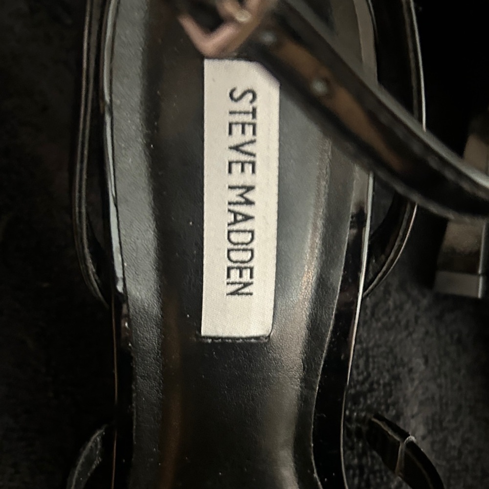 Steve Madden Shiny Black Strappy Heels - Picture 2 of 7